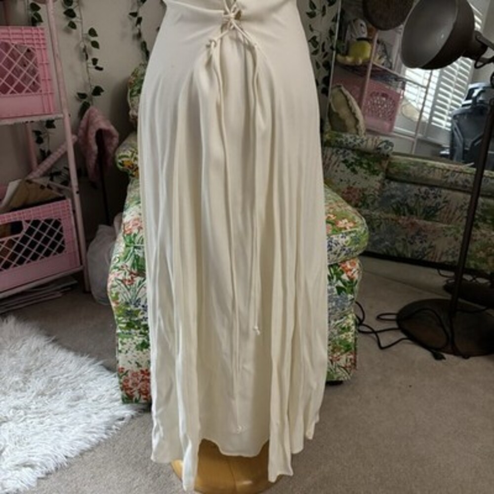 Vintage 1980s Ivory Button Front Dress Lace Collar Romantic Midi Size 11 - Picture 7 of 10